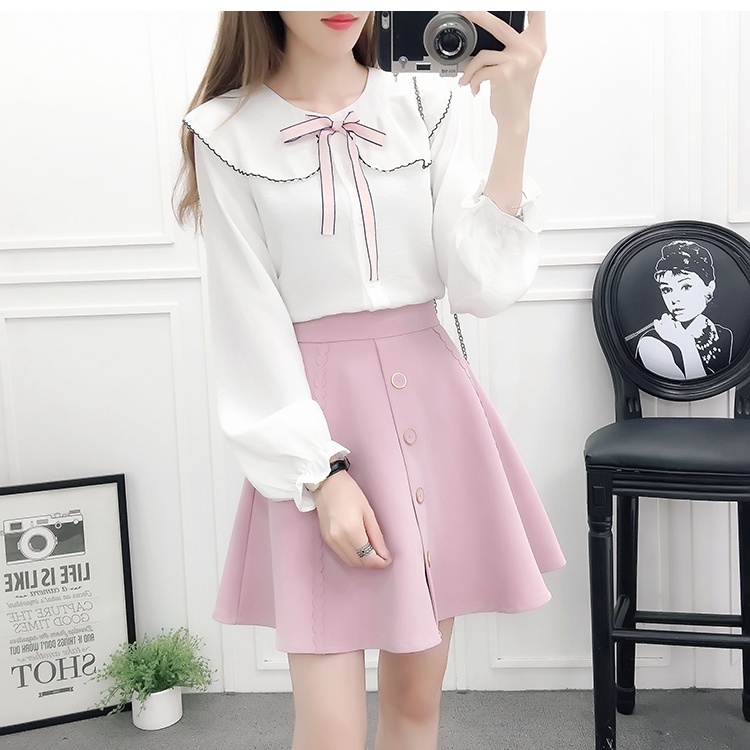 Sweet doll collar autumn bandage chiffon shirt