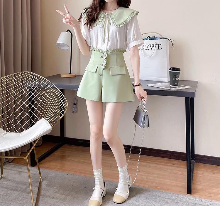 Autumn wide leg unique heart buckle high waist sweet shorts