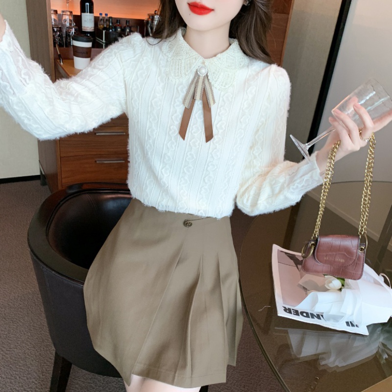 Autumn doll collar chiffon shirt sweet bow shirts