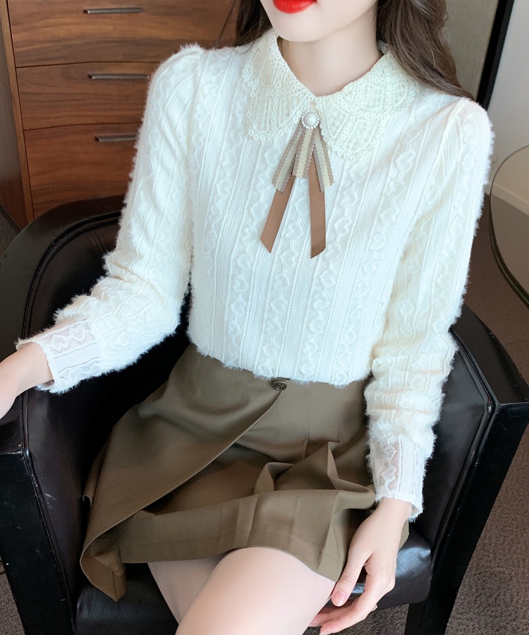 Autumn doll collar chiffon shirt sweet bow shirts