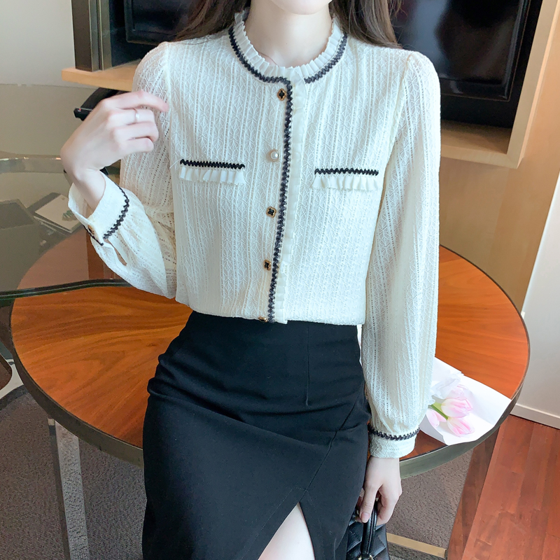 Lace wood ear chiffon shirt temperament shirts