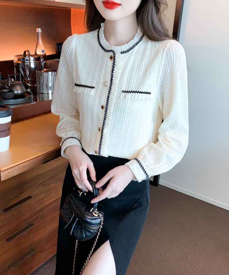 Lace wood ear chiffon shirt temperament shirts