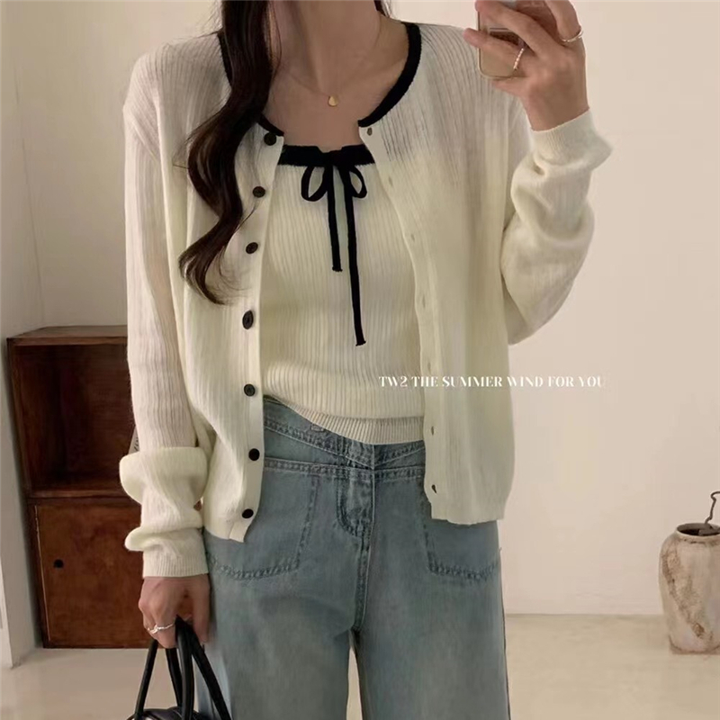 Loose cardigan drawstring coat 2pcs set