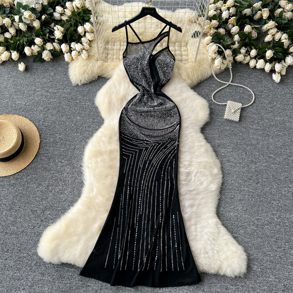 Sexy halter slim evening dress ladies gauze dress