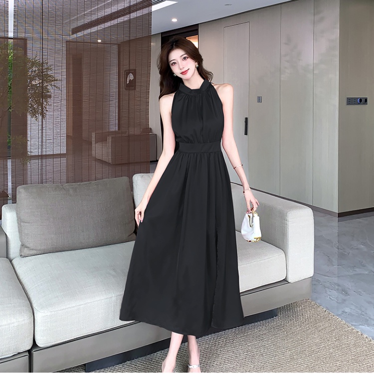 Big skirt slim pinched waist dress satin ladies formal dress