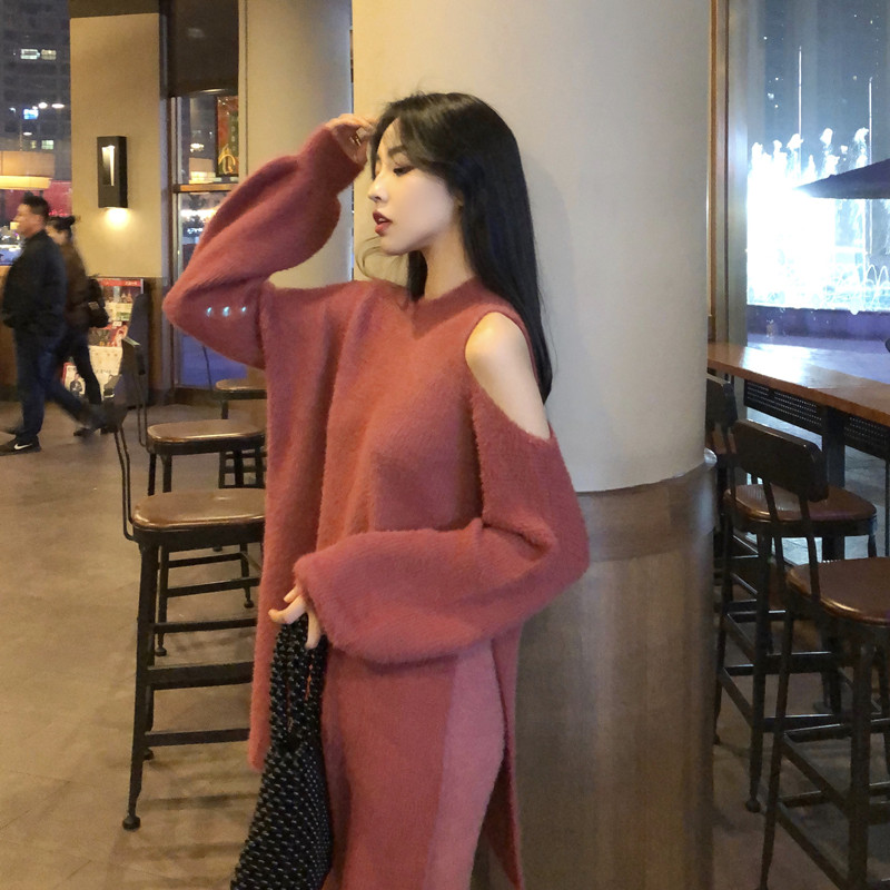 Long wears outside long sleeve lazy strapless sweater for women