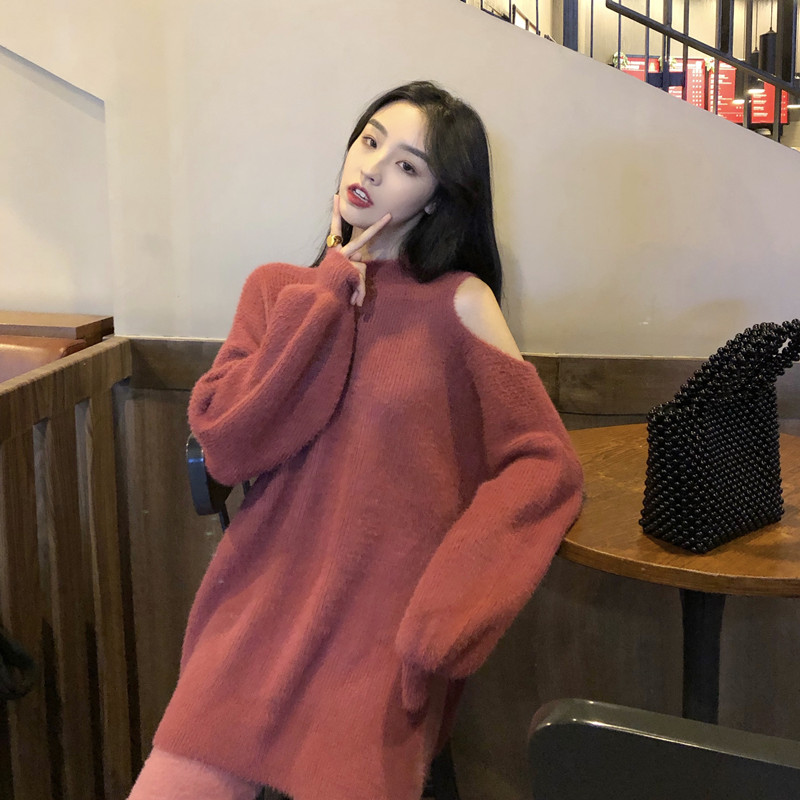 Long wears outside long sleeve lazy strapless sweater for women