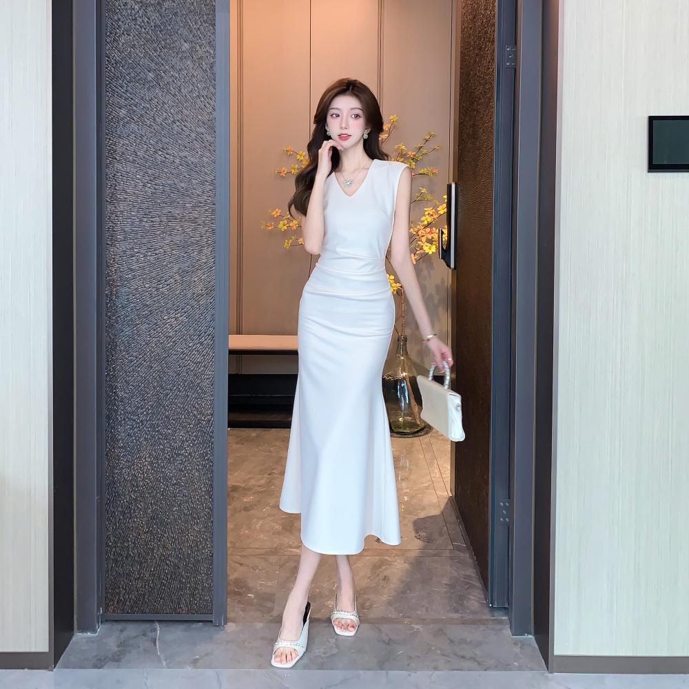 Mermaid commuting sleeveless dress simple slim dress