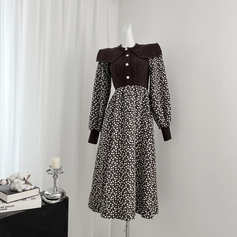 British style Pseudo-two France style knitwear dress