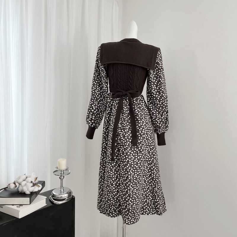 British style Pseudo-two France style knitwear dress