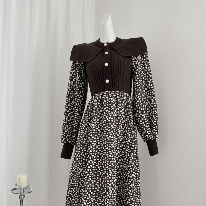 British style Pseudo-two France style knitwear dress