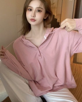 Hooded Casual pure cotton T-shirt loose long sleeve tops