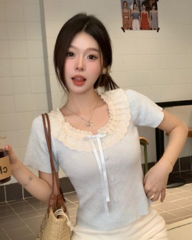 Lace sweet tops short sleeve show young sweater for women
