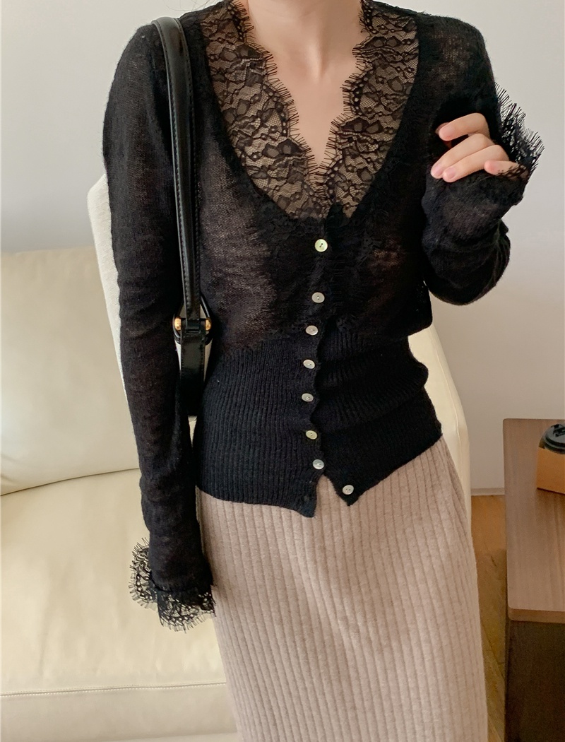 France style slim lace tops spring knitted cardigan