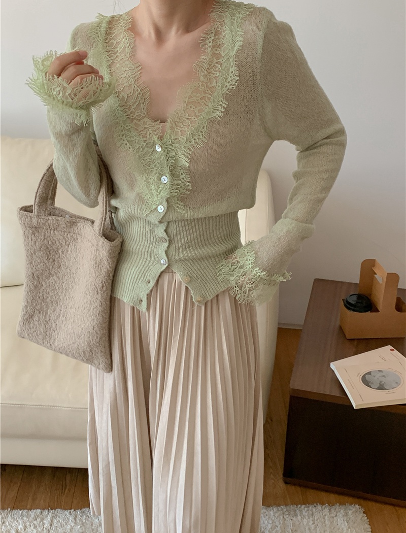 France style slim lace tops spring knitted cardigan