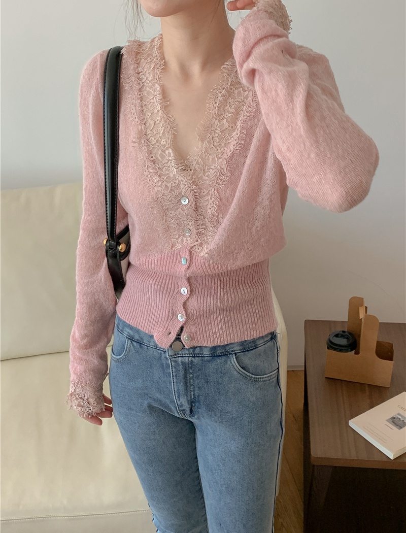 France style slim lace tops spring knitted cardigan