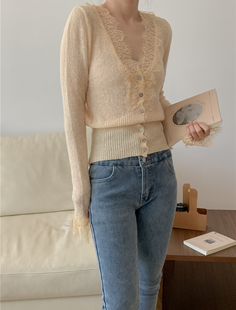 France style slim lace tops spring knitted cardigan