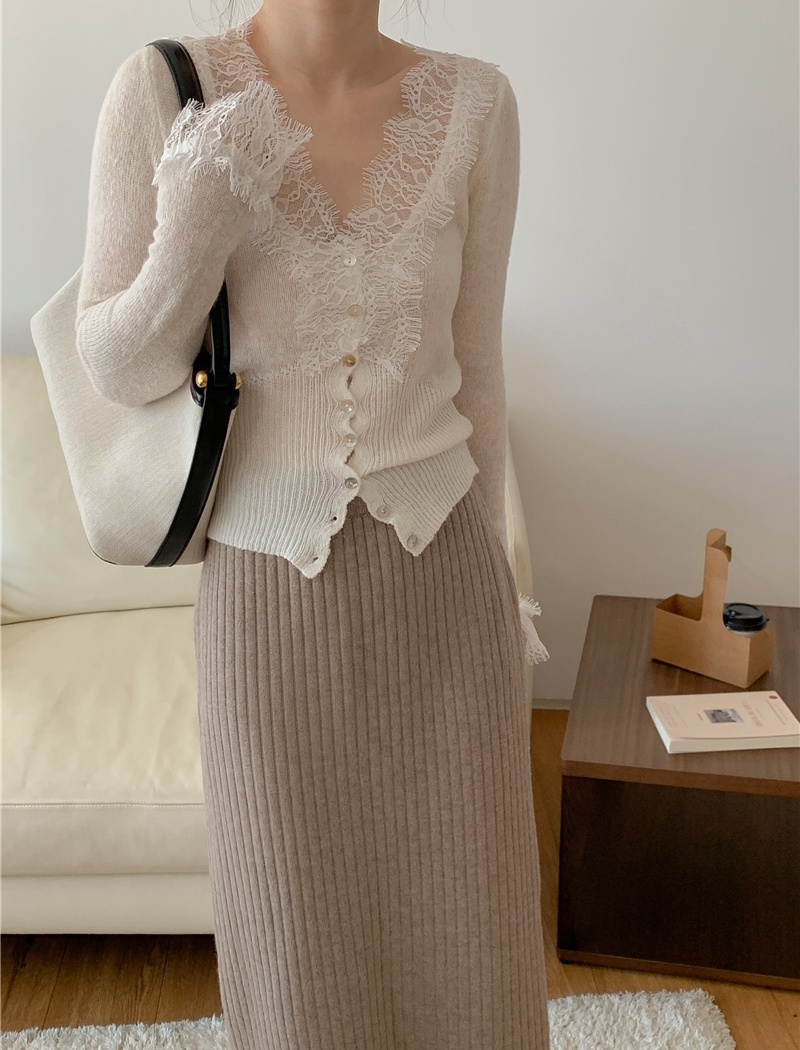 France style slim lace tops spring knitted cardigan