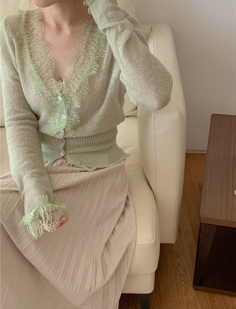 France style slim lace tops spring knitted cardigan