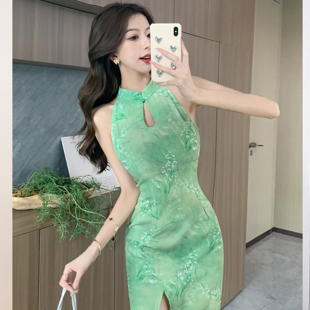 Halter split cheongsam enticement summer dress