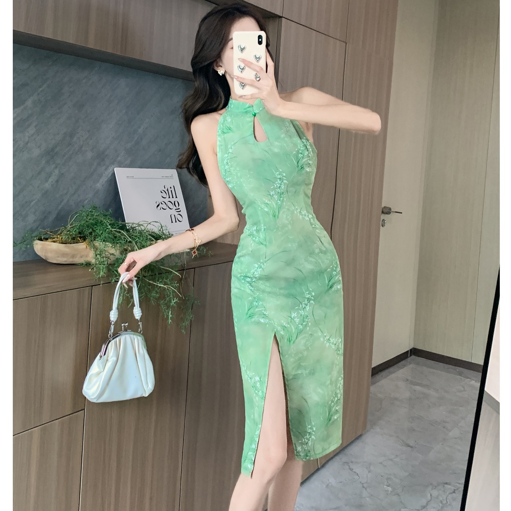 Halter split cheongsam enticement summer dress