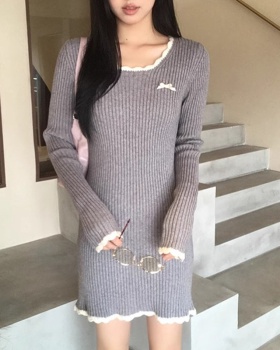 Black knitted autumn and winter France style dress for women