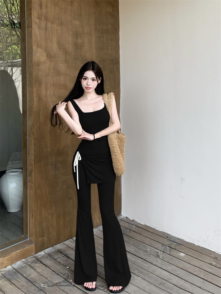 Casual long pants drawstring pants 2pcs set