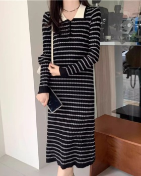 Knitted long sleeve sweater bottoming long dress