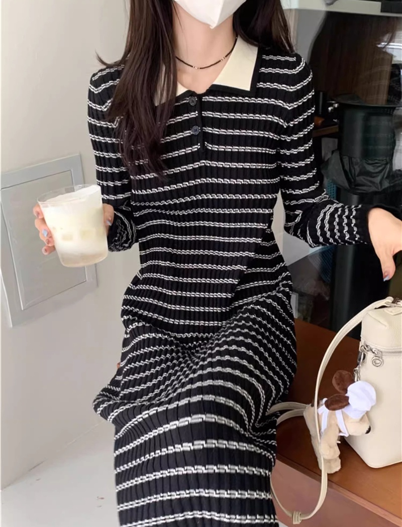 Knitted long sleeve sweater bottoming long dress