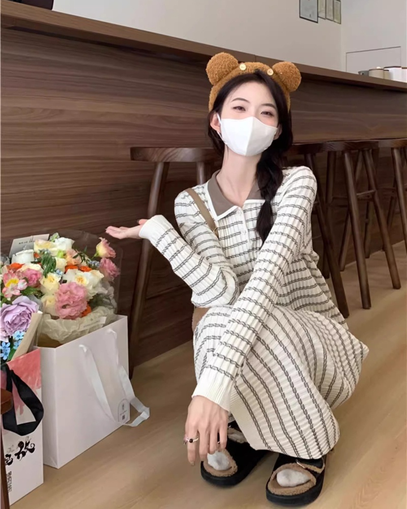 Knitted long sleeve sweater bottoming long dress