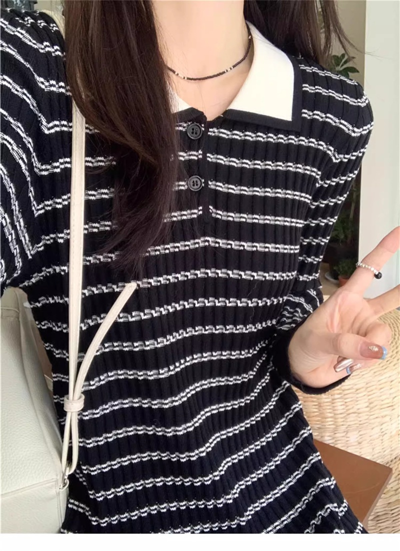 Knitted long sleeve sweater bottoming long dress