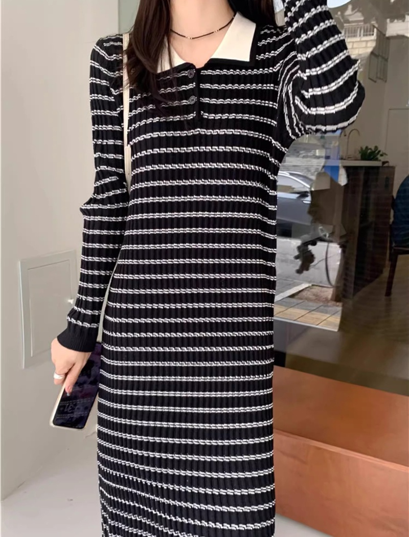 Knitted long sleeve sweater bottoming long dress