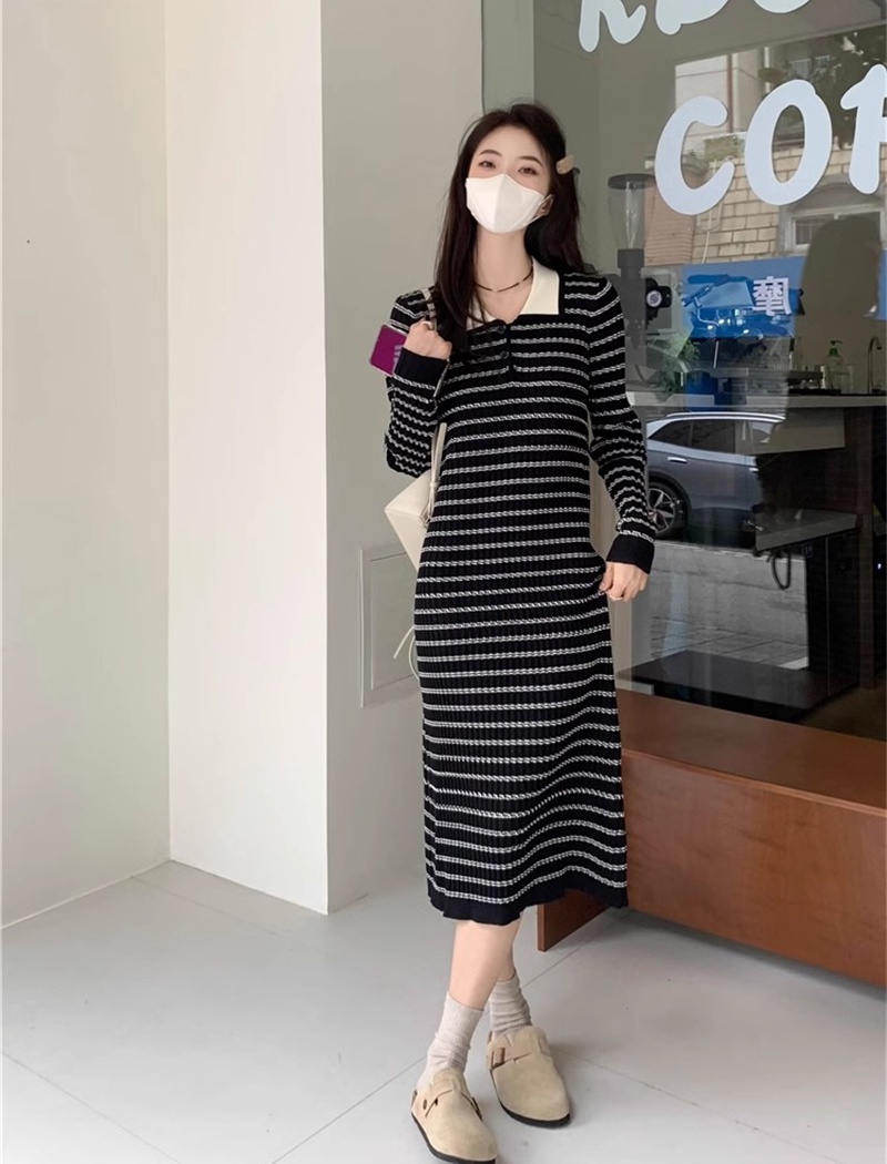 Knitted long sleeve sweater bottoming long dress