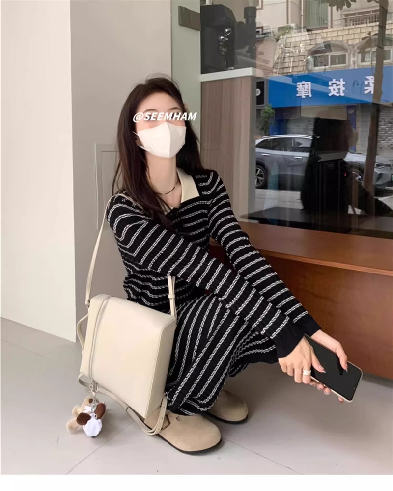 Knitted long sleeve sweater bottoming long dress