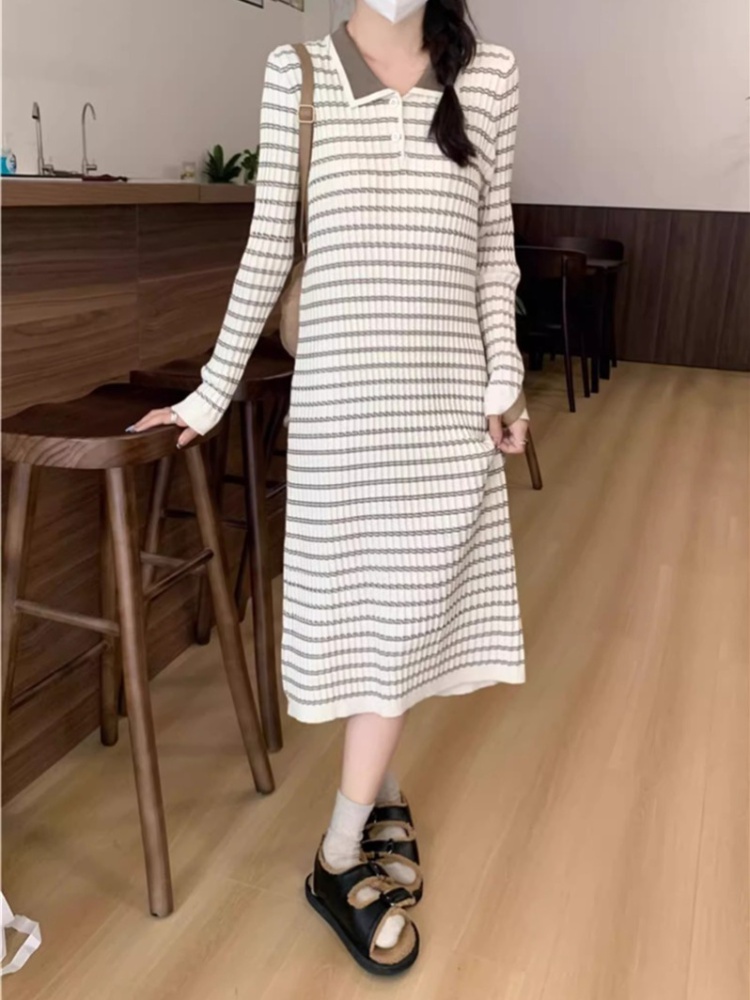 Knitted long sleeve sweater bottoming long dress