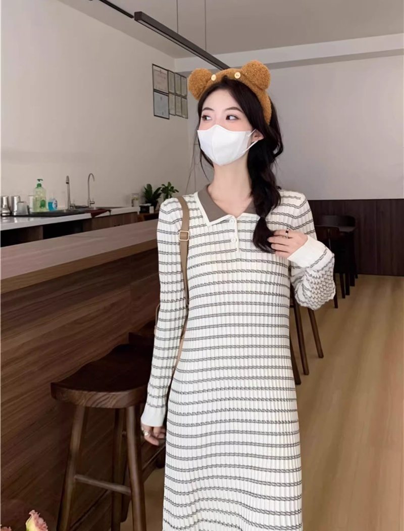 Knitted long sleeve sweater bottoming long dress