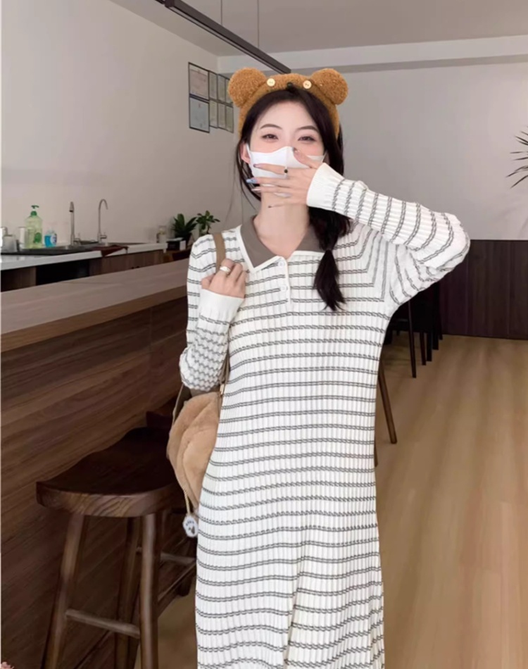 Knitted long sleeve sweater bottoming long dress