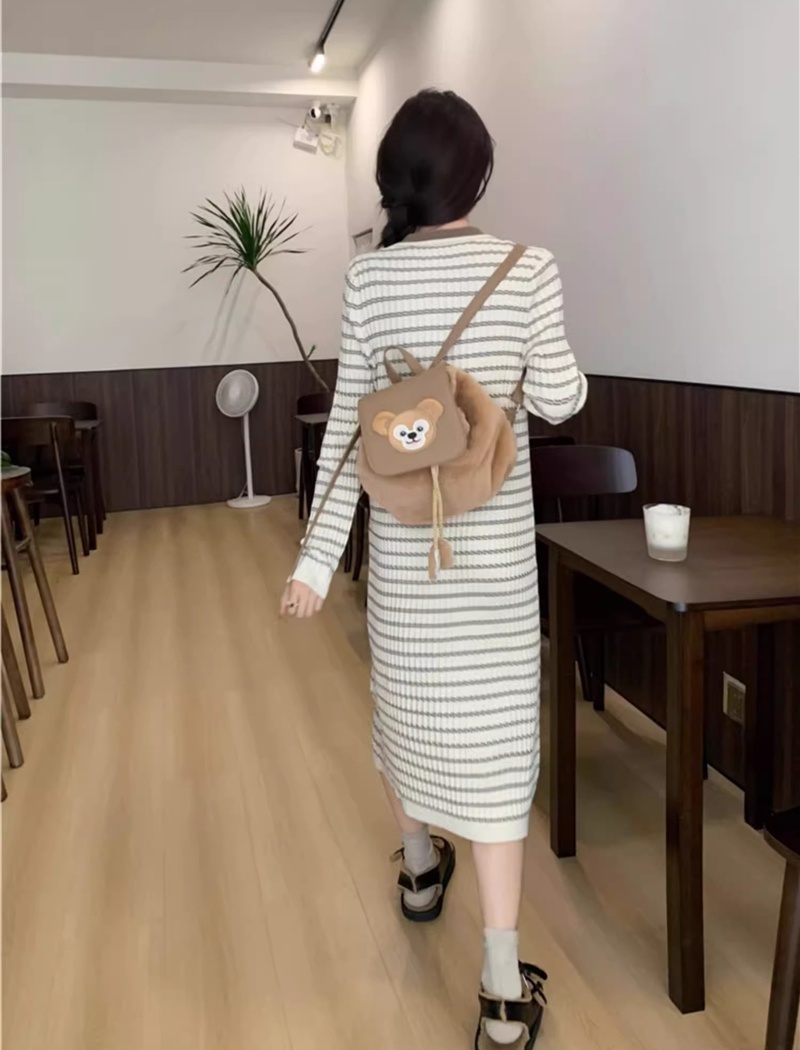 Knitted long sleeve sweater bottoming long dress