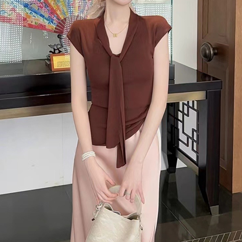 Ice silk summer tops V-neck knitted shawl for women