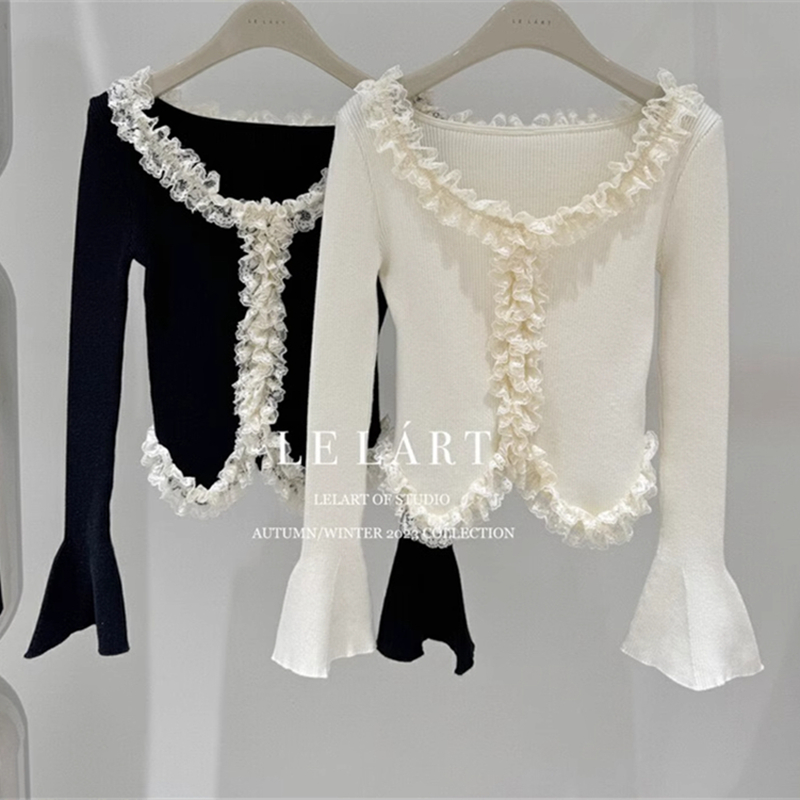 Elegant lace France style autumn and winter fungus sweater