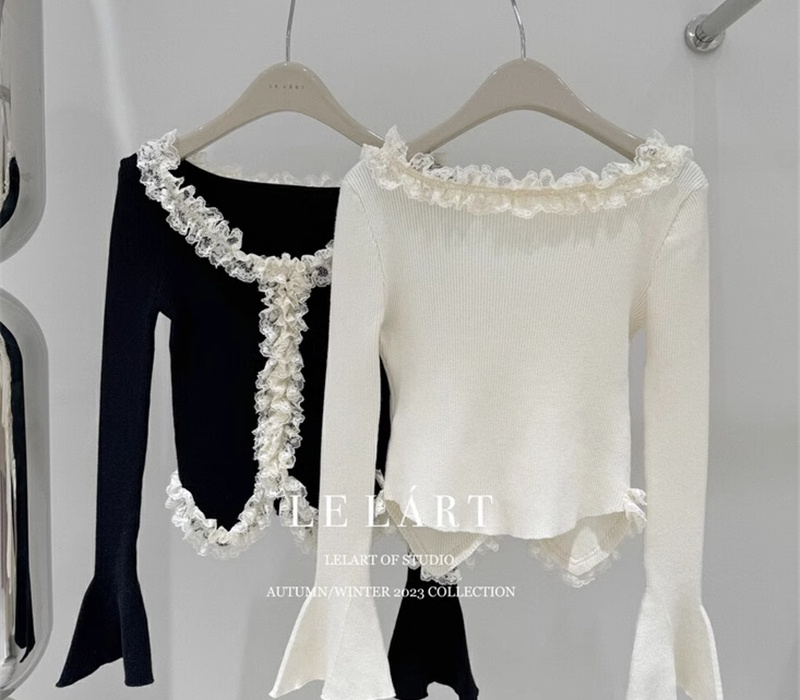 Elegant lace France style autumn and winter fungus sweater