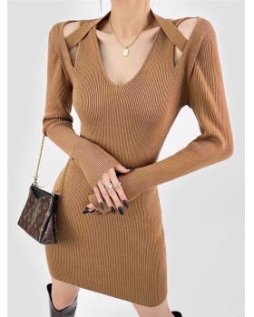 Slim package hip autumn and winter knitted long sleeve dress