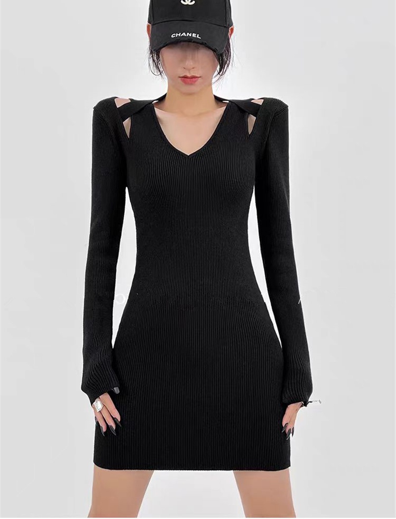 Slim package hip autumn and winter knitted long sleeve dress