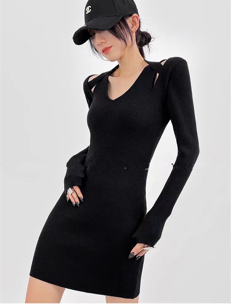 Slim package hip autumn and winter knitted long sleeve dress