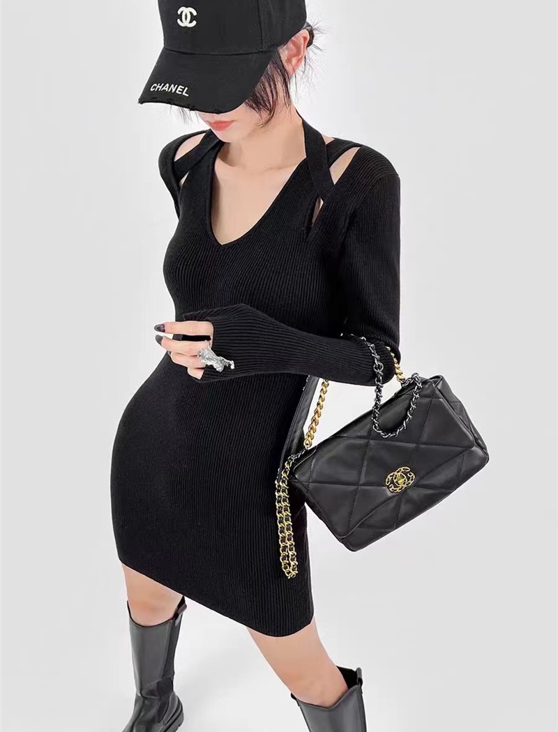 Slim package hip autumn and winter knitted long sleeve dress