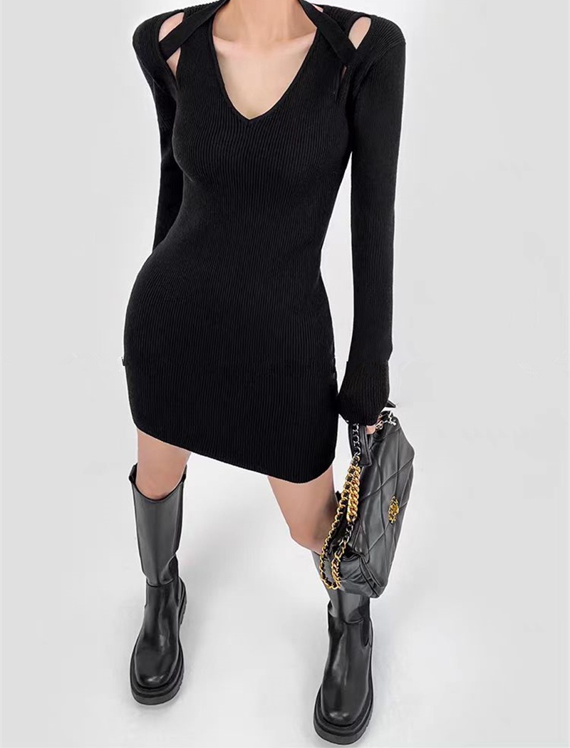 Slim package hip autumn and winter knitted long sleeve dress