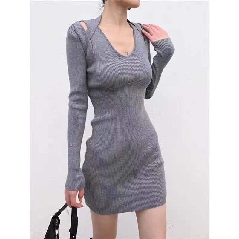 Slim package hip autumn and winter knitted long sleeve dress