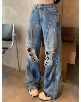 American style holes jeans retro mopping pants for women