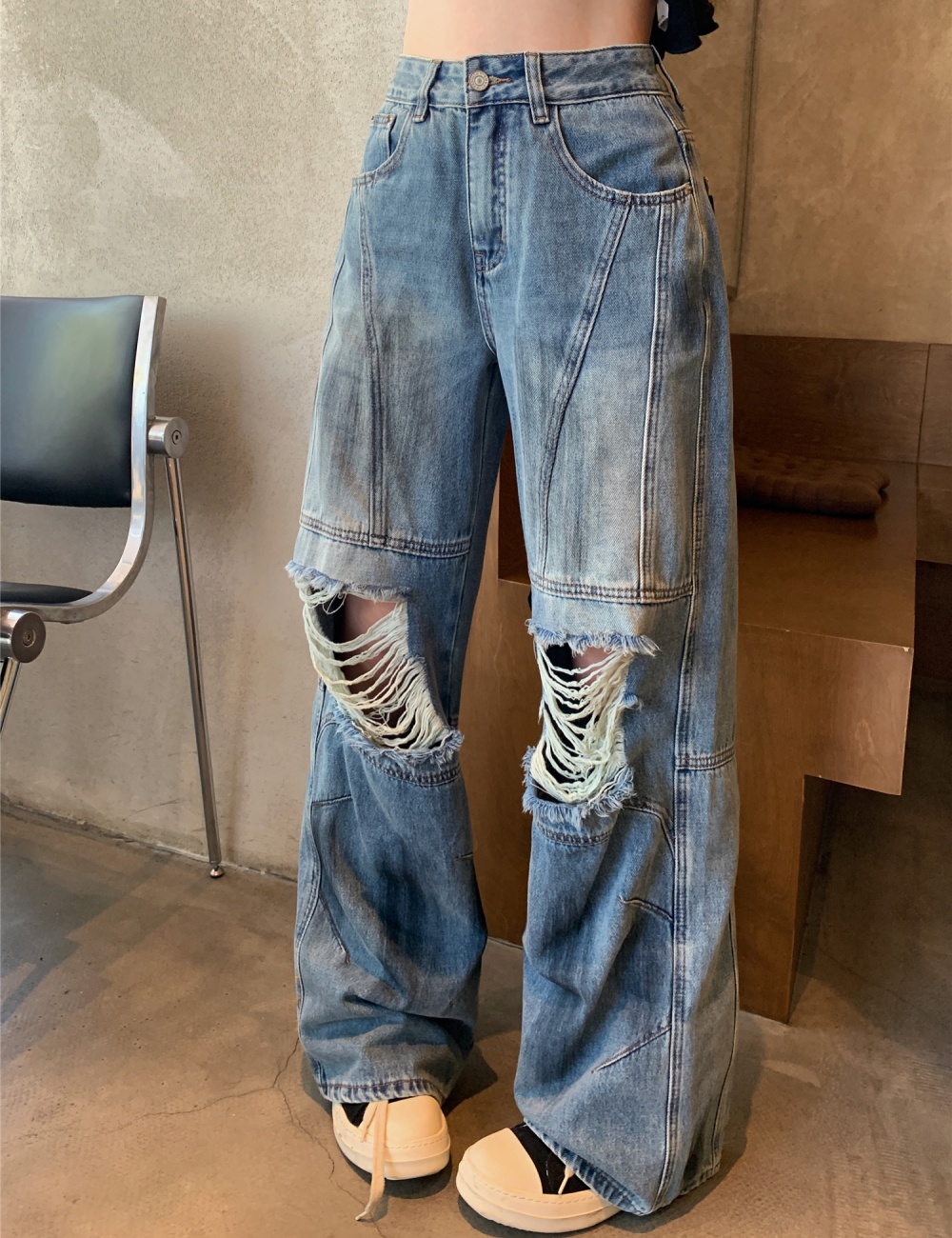 American style holes jeans retro mopping pants for women