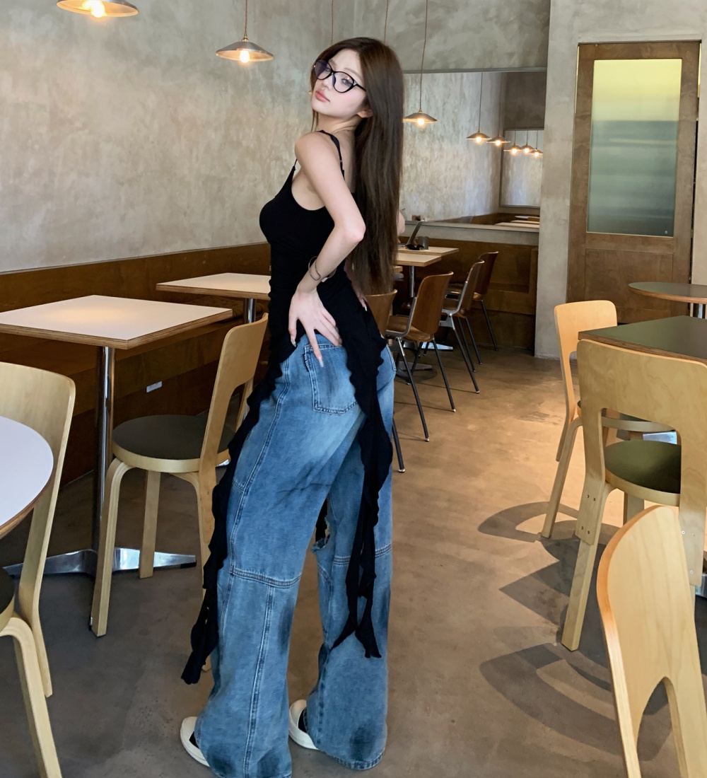 American style holes jeans retro mopping pants for women